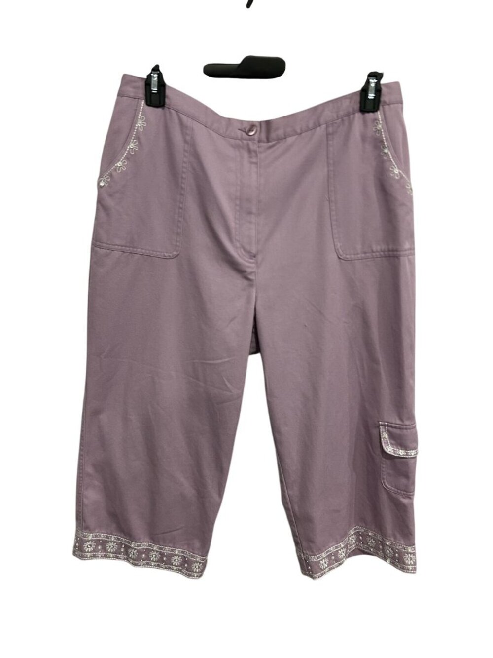 Alfred Dunner 16 Lavender Embroidered Capri Pants Cotton Blend Grandmacore
